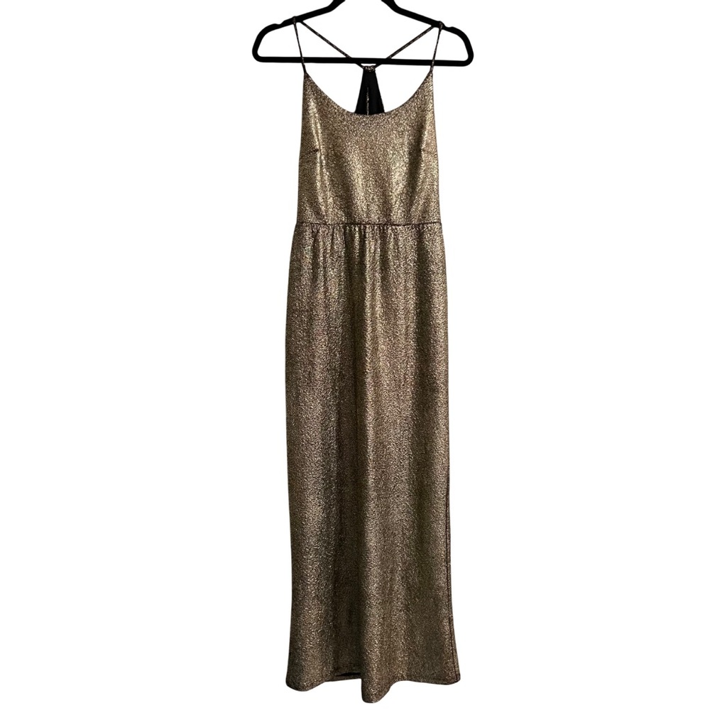 Forever 21 Special Collection Gold Crackle Metallic Maxi Dress Size Small